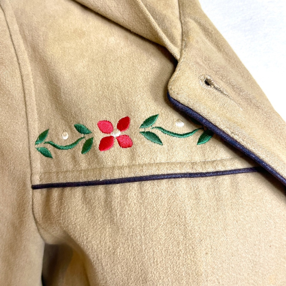 Vintage 1990s Floral Embroidered Camel Colored Coat with Hoodie Size Small - Picture 9 of 12